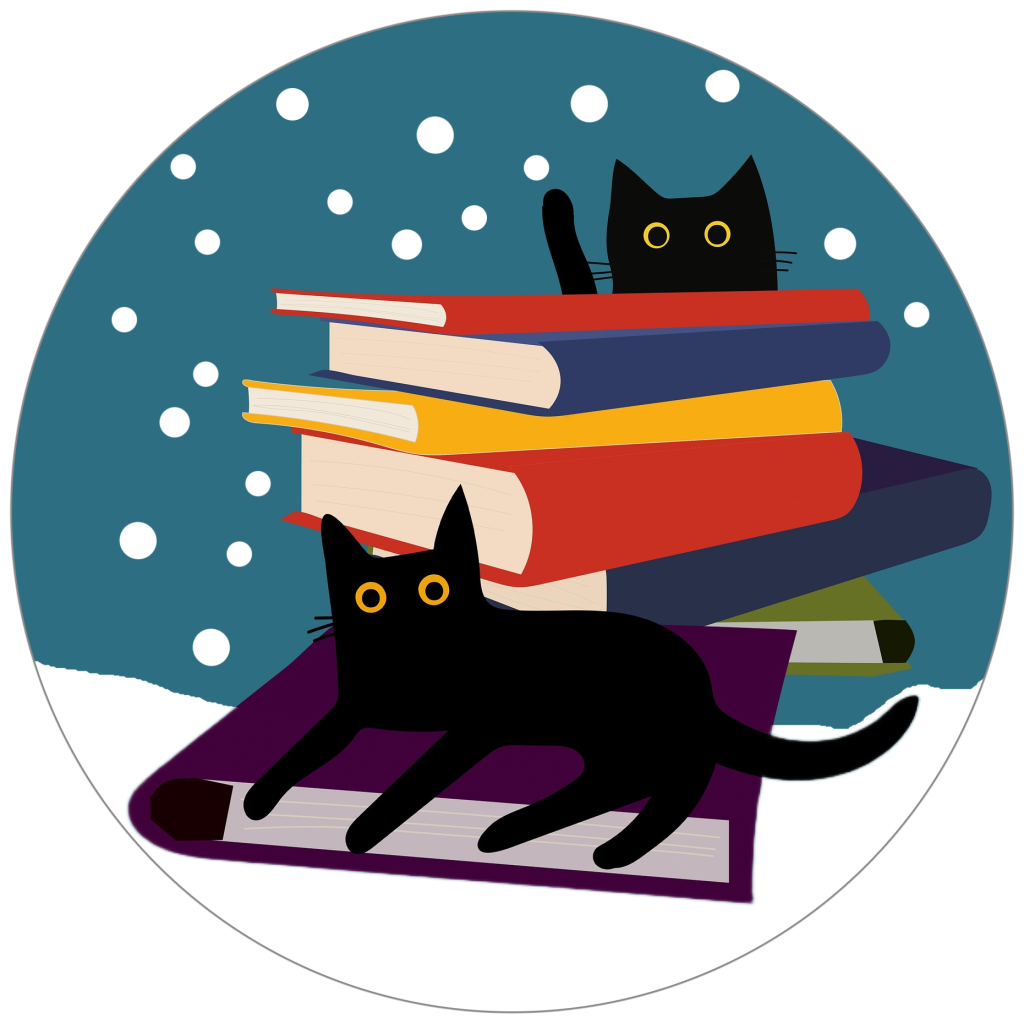cats on pile of books in snow