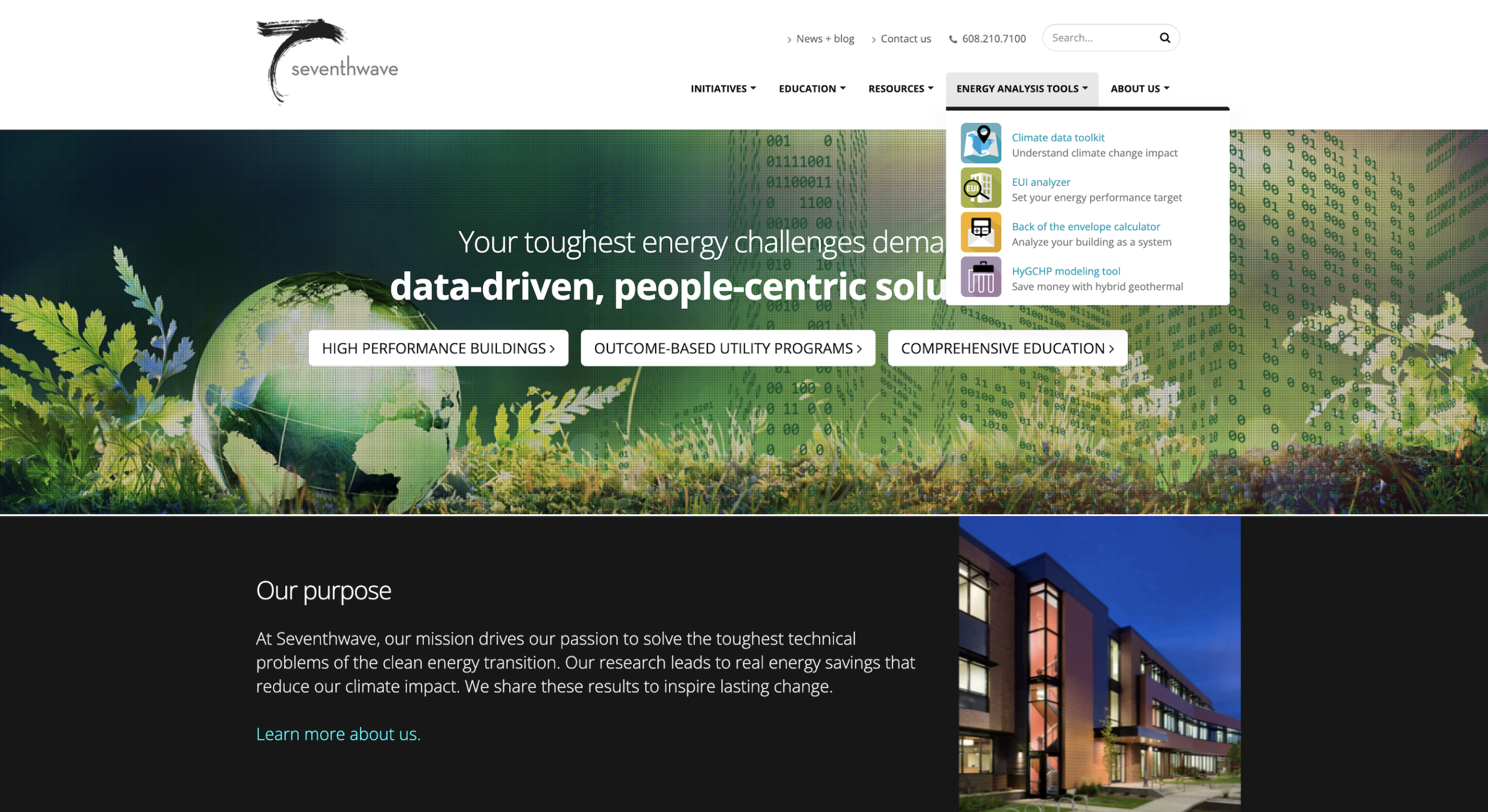 Seventhwave homepage showing megamenu